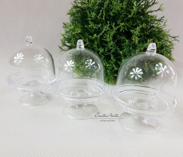 3 Stück Mini CLOCHE Glocke Klarsicht Gastgeschenke Hochzeit Taufe
